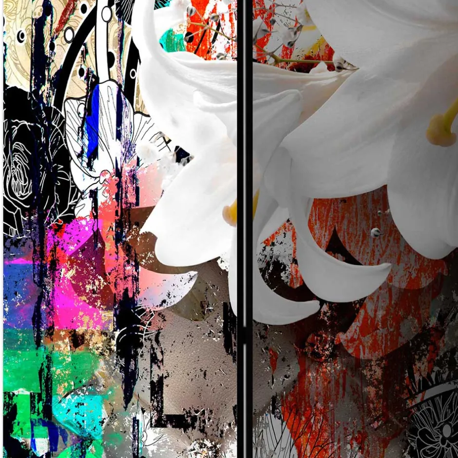 Fotodruck Paravent Graffiti & Lilien - Bergen^Wohnen Outlet