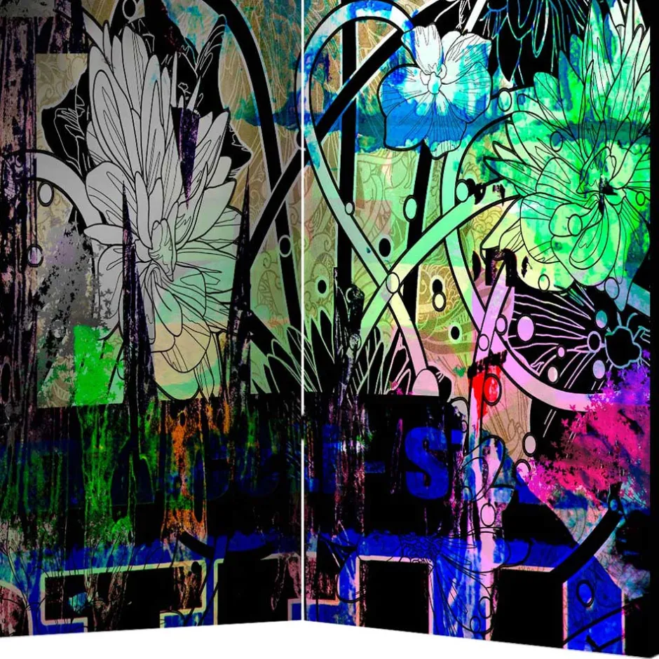 Fotodruck Paravent Graffiti & Lilien - Bergen^Wohnen Outlet