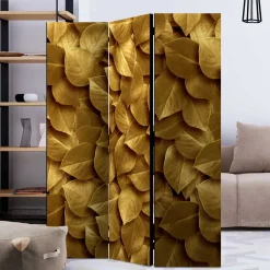 Fotoprint Trennwand mit Blättern in Goldfarben - Jimm^Wohnen Clearance