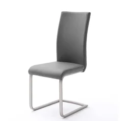 Wohnen Freischwinger in Kunstleder Grau Ramia mit Edelstahl (4er Set)