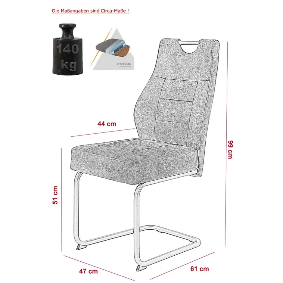 Freischwinger Stuhl in Silbergrau - Riakust (2er Set)^Wohnen Clearance