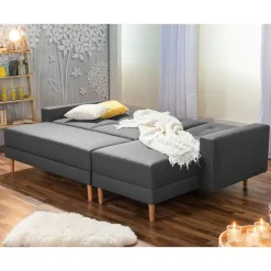 Wohnen Funktionelles Ecksofa in Dunkelgrau - Kalastania (zweiteilig)