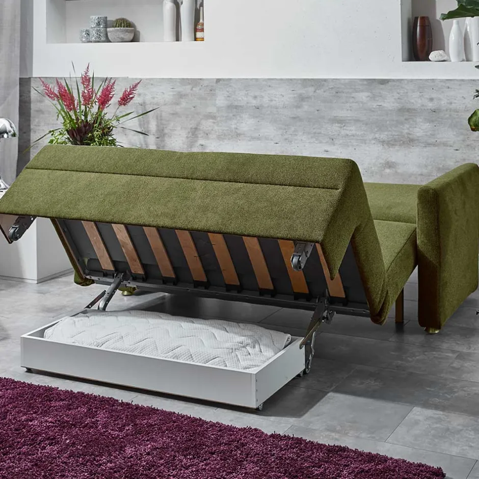 Funktionssofa in Oliv Grün Stoff - Ektuala^Wohnen Discount