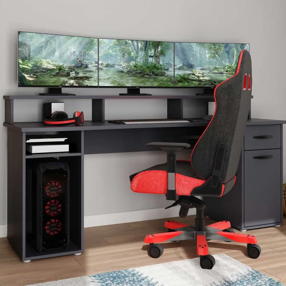 Wohnen Gaming Computer Schreibtisch in Anthrazit - Nikolan