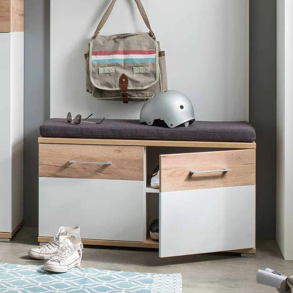 Garderoben Sitzbank Vicanossa in Weiß Eiche^Wohnen Discount