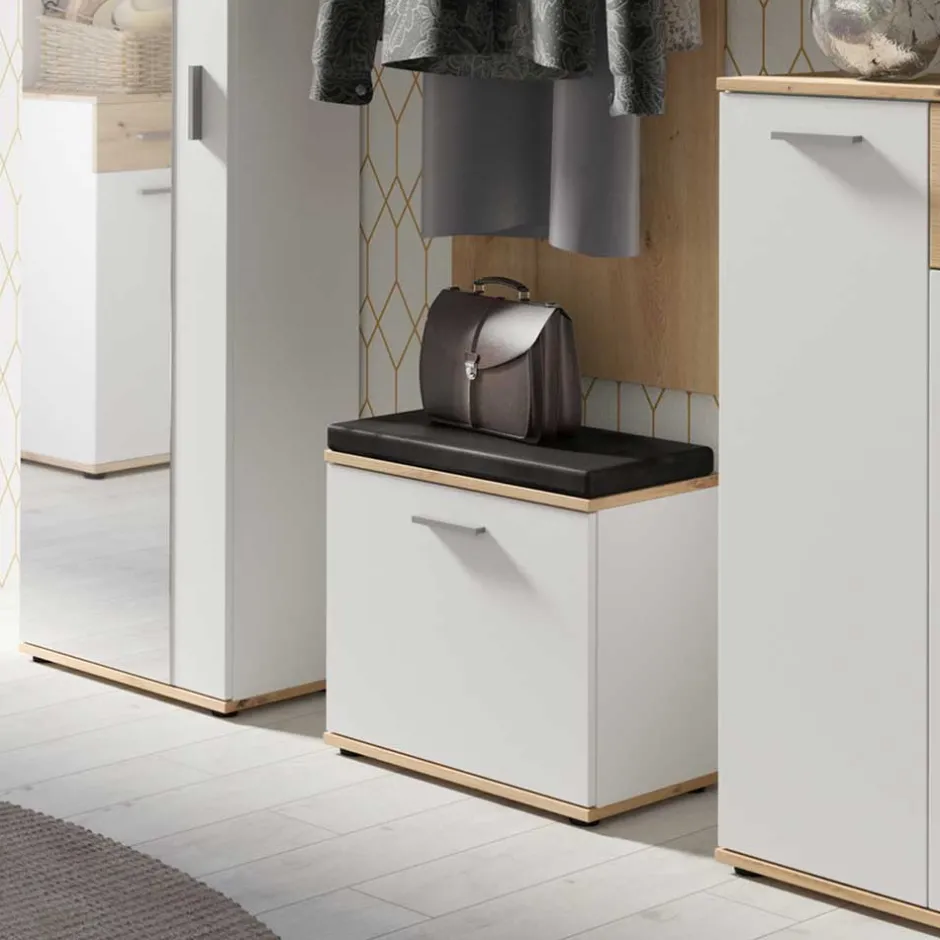 Garderobenbank in Weiß mit Wildeiche Dekor - Yumagno^Wohnen Hot