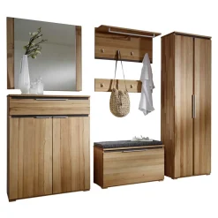 Garderobenkombination Leyrina aus Kernbuche Massivholz (sechsteilig)^Wohnen Discount