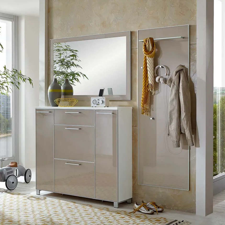 Garderobenkombination Srocca in Taupe Glas beschichtet (dreiteilig)^Wohnen Hot