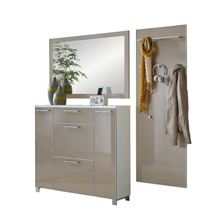 Garderobenkombination Srocca in Taupe Glas beschichtet (dreiteilig)^Wohnen Hot