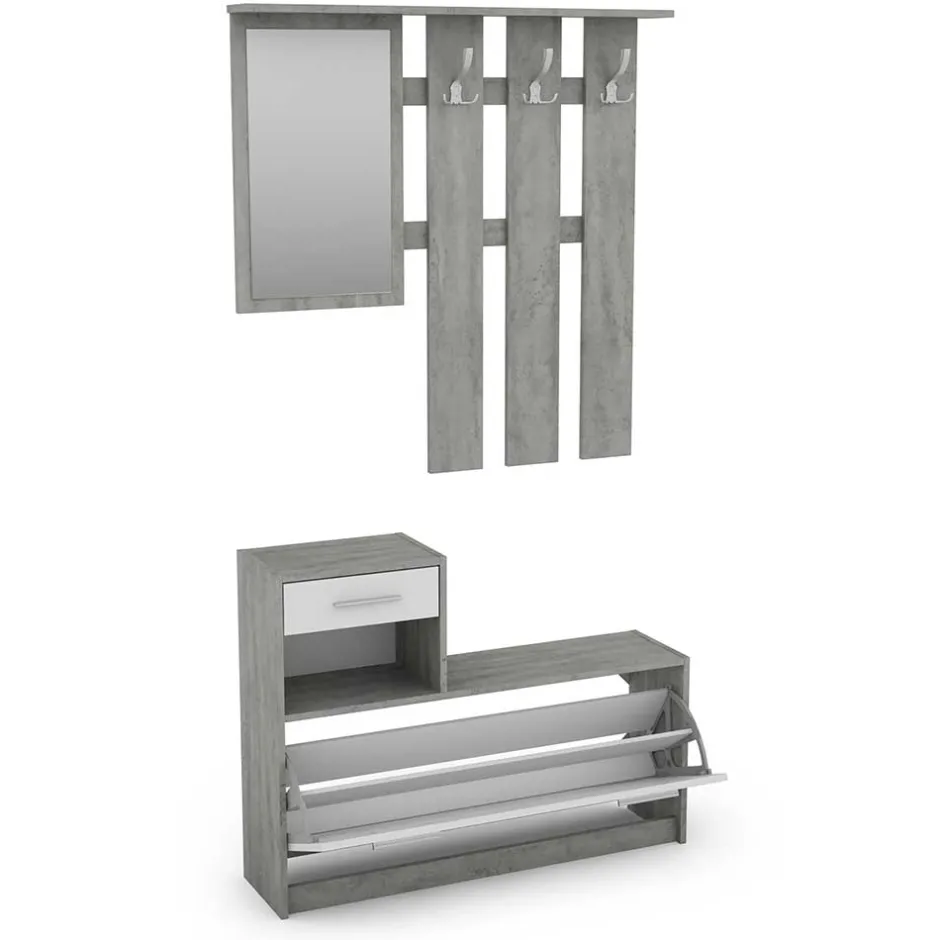 Garderobenmöbel in Weiß & Betonoptik - Zessma (zweiteilig)^Wohnen Discount