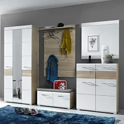 Garderobenmöbel Set Brosgo in Weiß und Silbereiche (fünfteilig)^Wohnen Outlet
