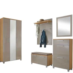 Garderobenmöbel Set Diecca in Taupe Glas beschichtet (fünfteilig)^Wohnen New