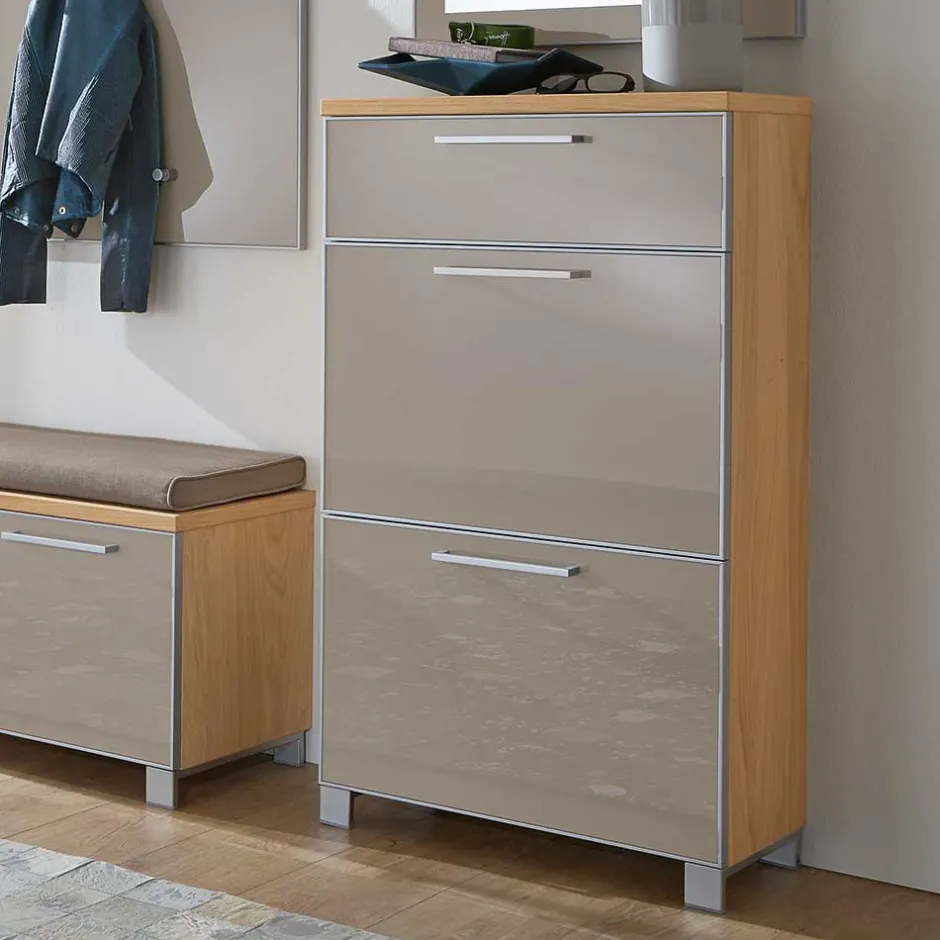 Garderobenmöbel Set Diecca in Taupe Glas beschichtet (fünfteilig)^Wohnen New