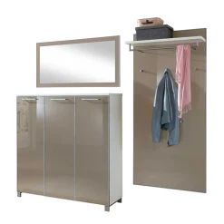 Garderobenmöbel Set Srocca in Taupe Glas beschichtet (dreiteilig)^Wohnen Sale