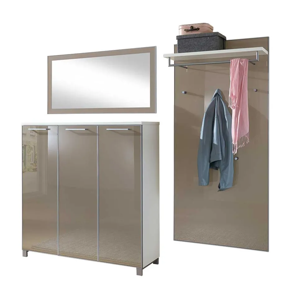Garderobenmöbel Set Srocca in Taupe Glas beschichtet (dreiteilig)^Wohnen Sale