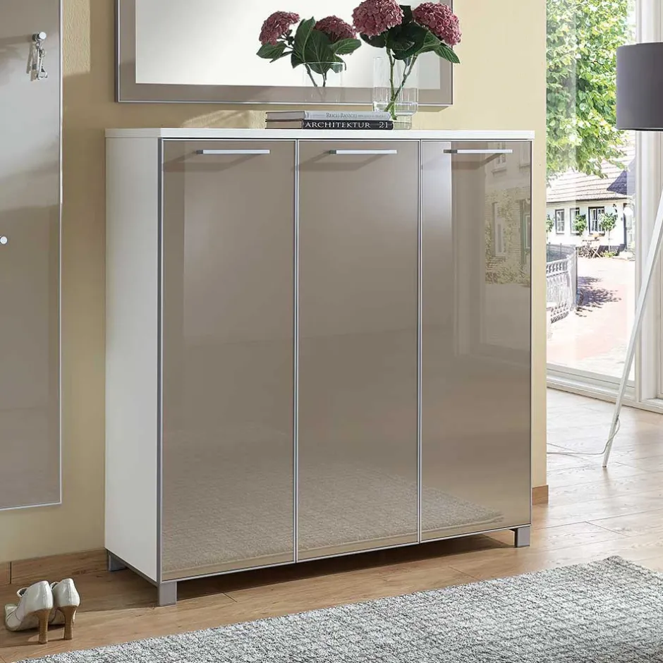 Garderobenmöbel Set Srocca in Taupe Glas beschichtet (dreiteilig)^Wohnen Sale