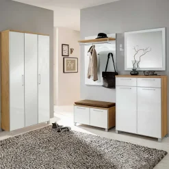 Wohnen Garderobenmöbel Set Wynoca in Weiß Glas beschichtet (fünfteilig)