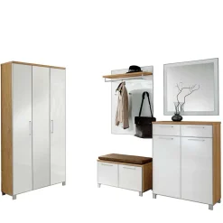 Wohnen Garderobenmöbel Set Wynoca in Weiß Glas beschichtet (fünfteilig)