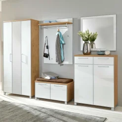 Wohnen Garderobenmöbel Set Wynoca in Weiß Glas beschichtet (fünfteilig)