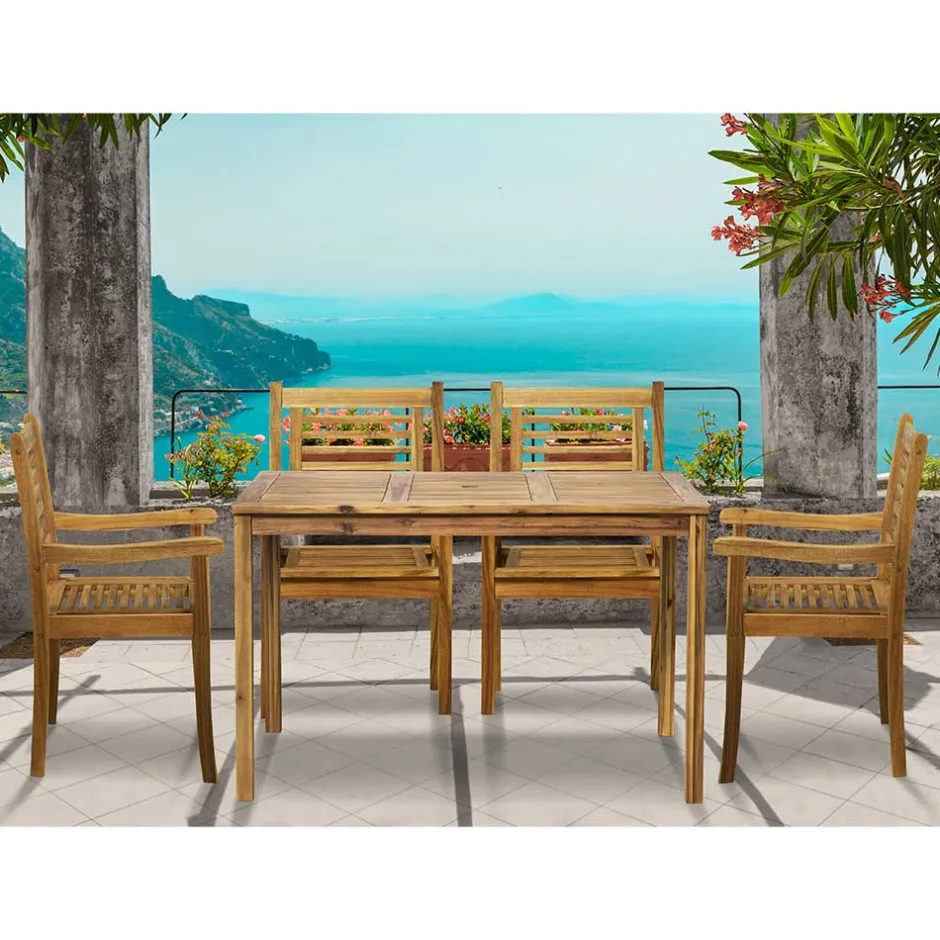 Wohnen Garten Essgruppe aus Akazie massiv - Jawa (fünfteilig)