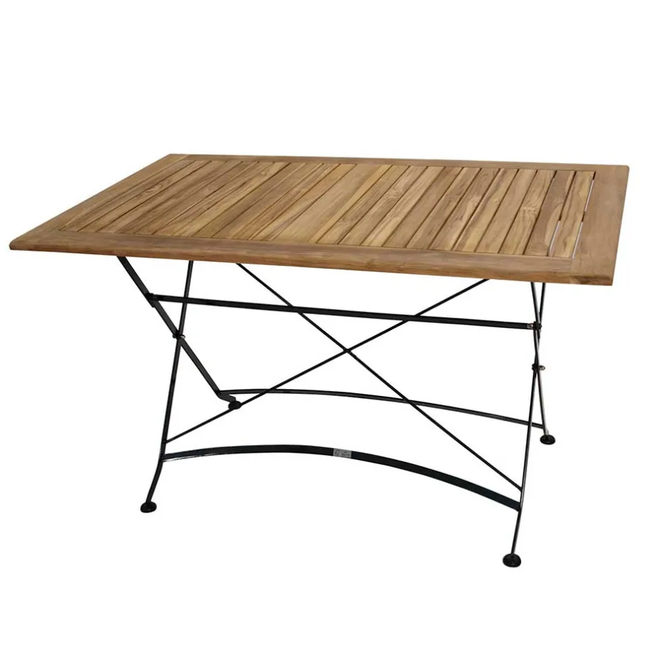 Garten Teak Klapptisch Amyos mit Stahl Gestell Schwarz^Wohnen