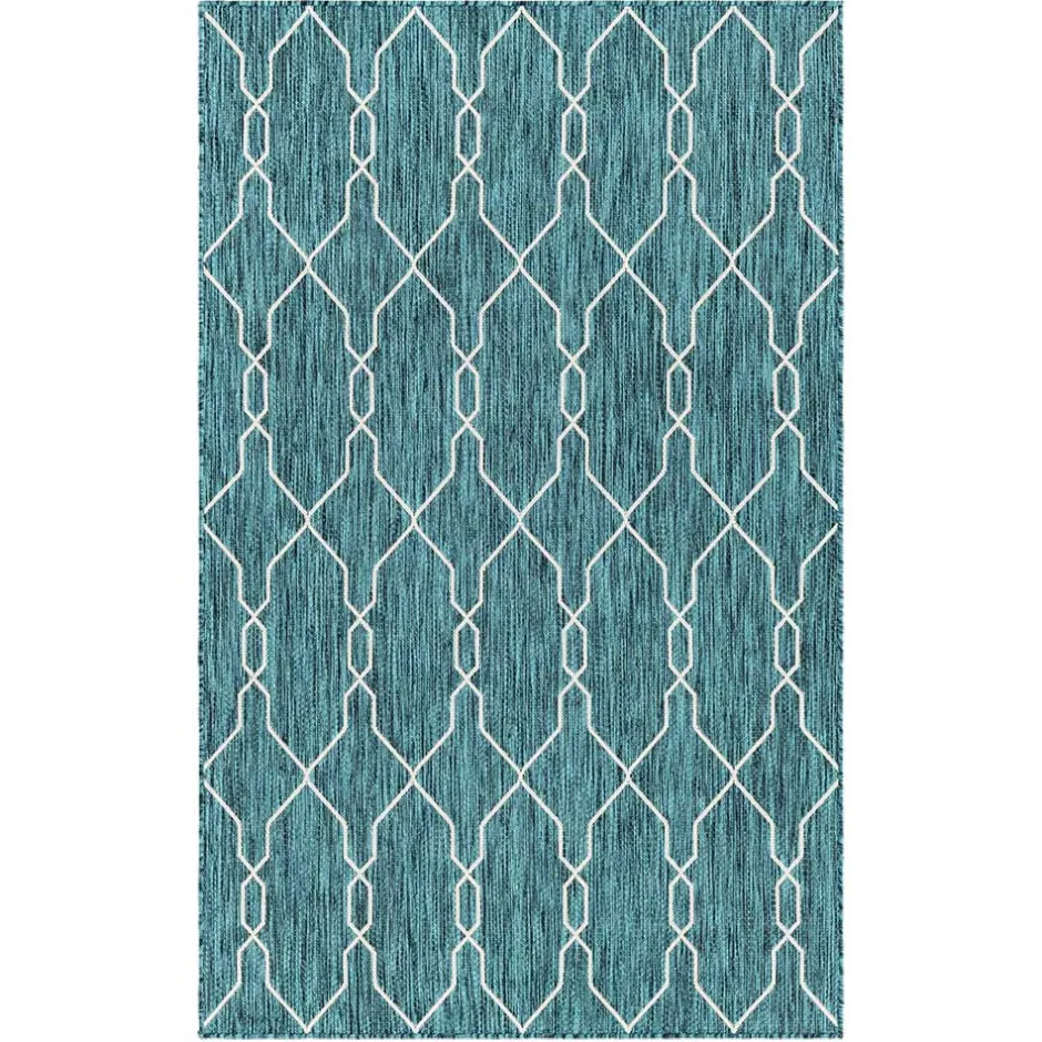 Garten Teppich in Petrol Blau & Creme - Trojar^Wohnen Outlet