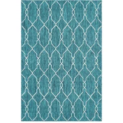 Garten Teppich in Petrol Blau & Creme - Trojar^Wohnen Outlet