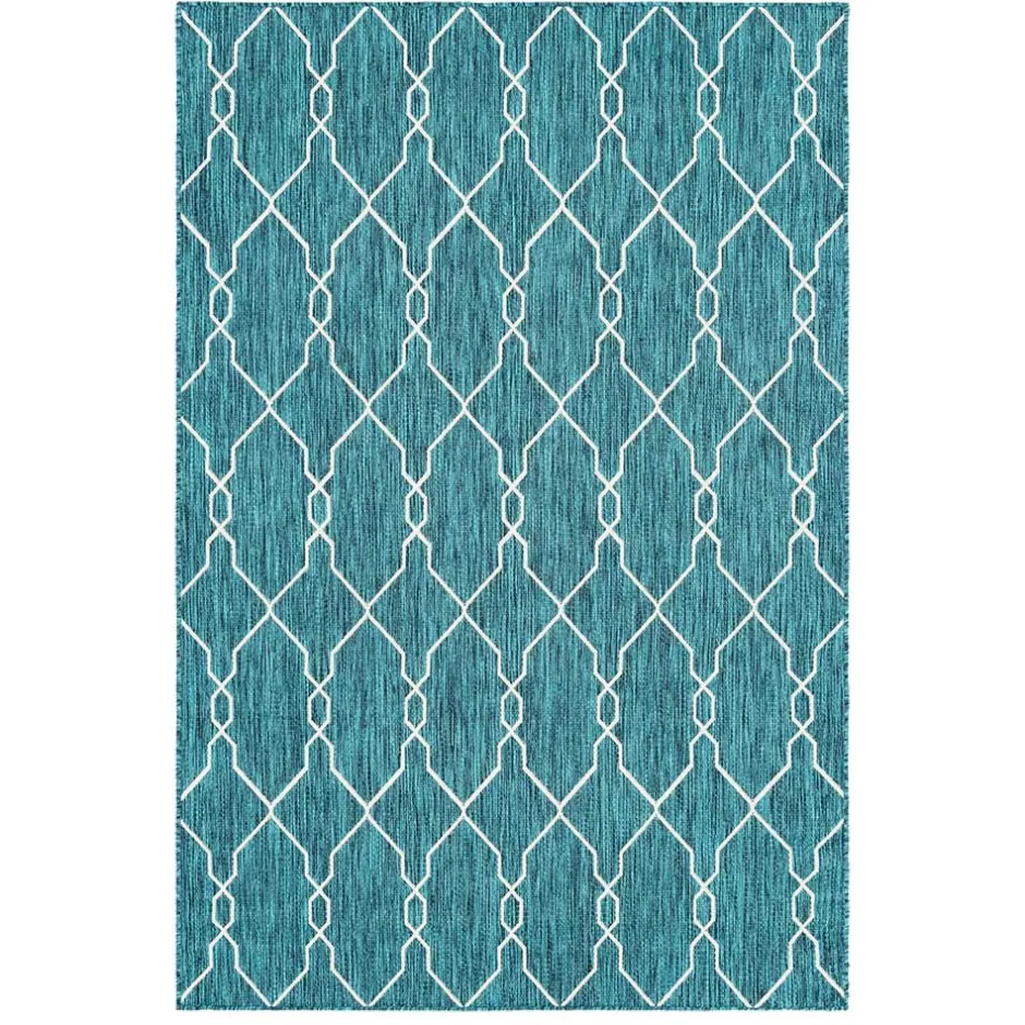 Garten Teppich in Petrol Blau & Creme - Trojar^Wohnen Outlet