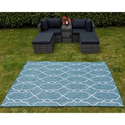 Garten Teppich in Petrol Blau & Creme - Trojar^Wohnen Outlet