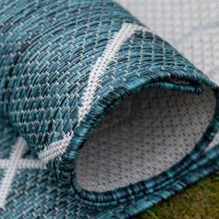 Garten Teppich in Petrol Blau & Creme - Trojar^Wohnen Outlet