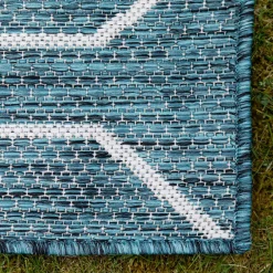 Garten Teppich in Petrol Blau & Creme - Trojar^Wohnen Outlet