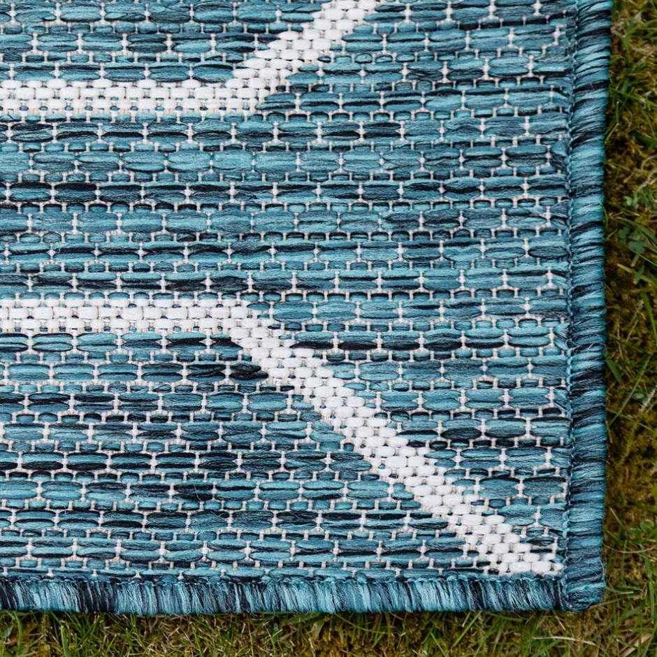Garten Teppich in Petrol Blau & Creme - Trojar^Wohnen Outlet