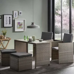 Wohnen Gartentisch Gruppe aus Polyrattan - Hongkong (fünfteilig)