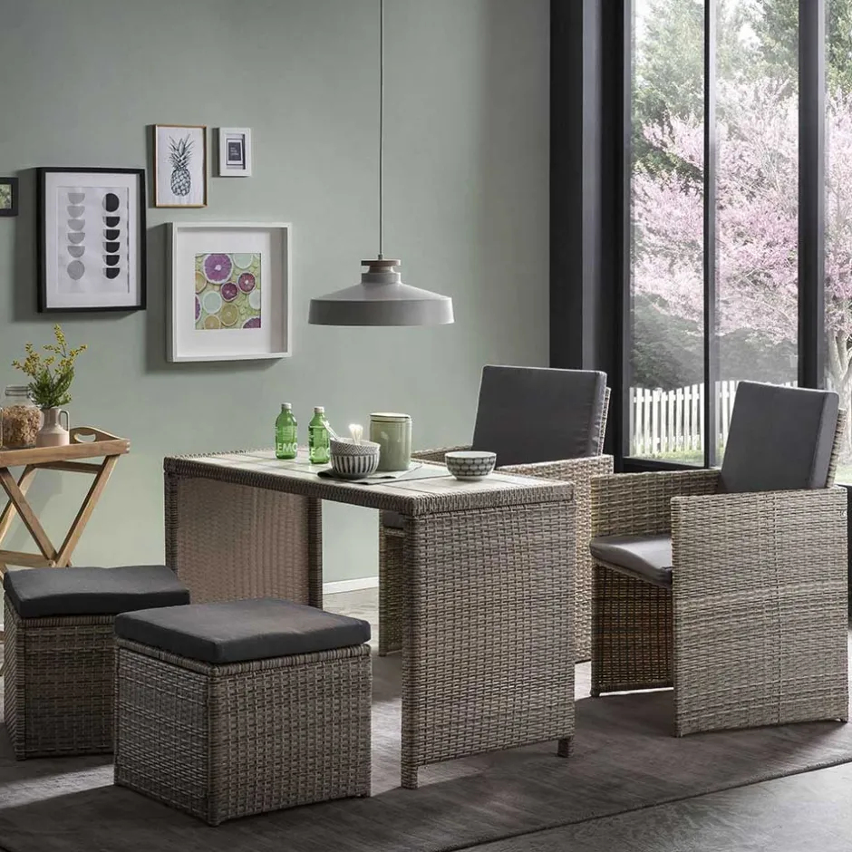 Wohnen Gartentisch Gruppe aus Polyrattan - Hongkong (fünfteilig)