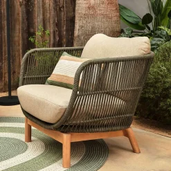 Wohnen Geflecht Loungesessel in Dunkelgrün - Casimiro (2er Set)