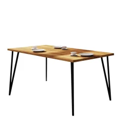 Geölter Wildeiche Essenstisch mit Stahlbeinen - Mandirov^Wohnen Online