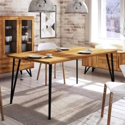 Geölter Wildeiche Essenstisch mit Stahlbeinen - Mandirov^Wohnen Online