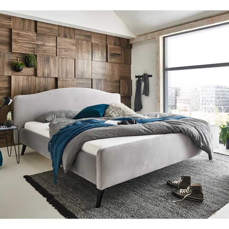 Wohnen Gemütliches Velours Bett in Hellgrau - Colinax
