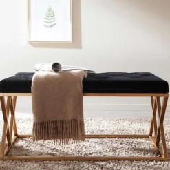 Gepolsterte Sitzbank in Schwarz Samt - Didesco^Wohnen Outlet