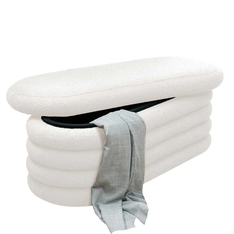 Wohnen Gepolsterte Truhenbank aus Boucle in Weiß - Duben