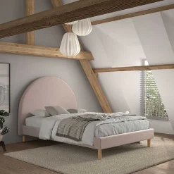 Gepolstertes Bett mit Boucle Bezug in Rosa - Skylab^Wohnen Hot