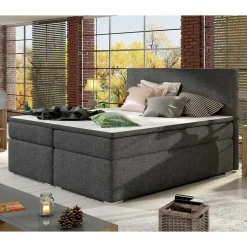 Gepolstertes Bett mit Stoffbezug in Dunkelgrau - Rotrel^Wohnen Discount