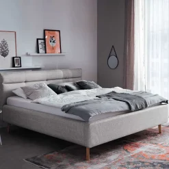 Wohnen Gepolstertes Stauraumbett in Grau Stoff - Puni