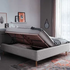 Wohnen Gepolstertes Stauraumbett in Grau Stoff - Puni