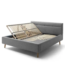 Wohnen Gepolstertes Stauraumbett in Grau Stoff - Puni
