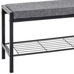 Wohnen Geradlinige Metallbank gepolstert in Schwarz - Deliana