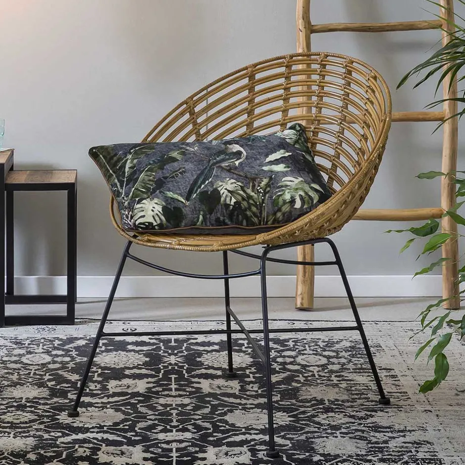 Wohnen Gerundeter Designstuhl aus Rattan Geflecht Natur - Makan