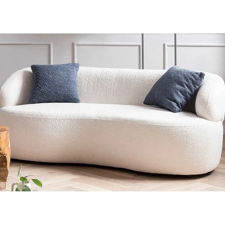 Wohnen Gerundetes Federkern Sofa in Weiß Boucle - Zenya