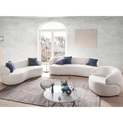 Wohnen Gerundetes Federkern Sofa in Weiß Boucle - Zenya