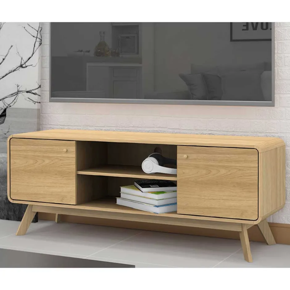 Gerundetes Lowboard in Eiche Optik - Alcuam^Wohnen Clearance